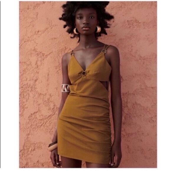 NWT Zara Cut Out Ruched Mini Dress - Picture 1 of 9